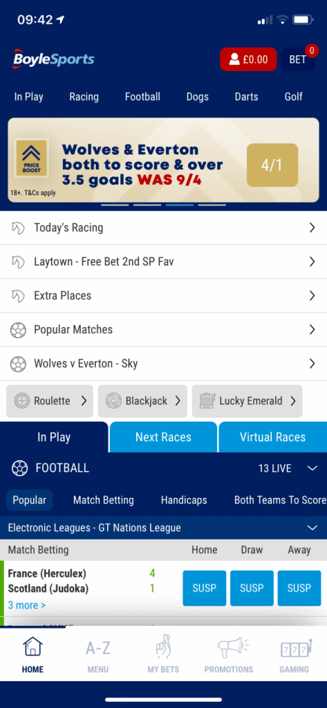 BoyleSports App Home Page