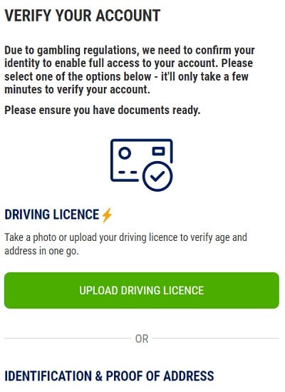 Uploading documents at Boylesports